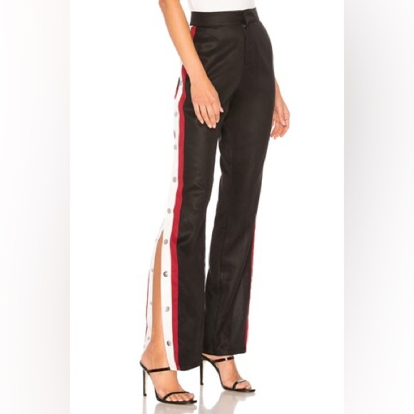 Lovers + Friends Pants - Lovers + Friends Black Flare Pants with Red and White Stripes